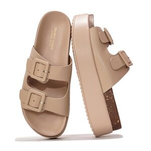 Project cloud wedge Nude Double-Buckle Platform Slide Sandals